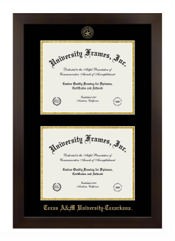 Texas A&M University - Texarkana Double Diploma Frame in Manhattan Espresso with Black & Gold Mats for document: 8 1/2"h x 11"w  , document: 8 1/2"h x 11"w  