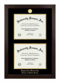 Pepperdine University School of Public Policy Double Diploma Frame in Manhattan Espresso with Black & Gold Mats for document: 8 1/2"h x 11"w  , document: 8 1/2"h x 11"w  