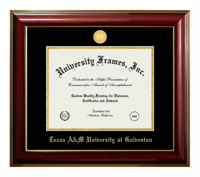 Texas A&M University at Galveston Diploma Frame in Classic Mahogany with Gold Trim with Black & Gold Mats for document: 8 1/2"h x 11"w  