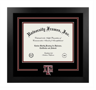 Texas A&M University at Galveston Logo Mat Frame in Manhattan Black with Black & Maroon Mats for document: 8 1/2"h x 11"w  