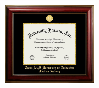 Texas A&M University at Galveston Maritime Academy Diploma Frame in Classic Mahogany with Gold Trim with Black & Gold Mats for document: 8 1/2"h x 11"w  