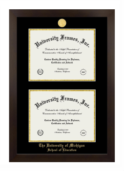 University of Michigan School of Education Double Diploma Frame in Manhattan Espresso with Black & Gold Mats for document: 8 1/2"h x 11"w  , document: 8 1/2"h x 11"w  