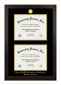 Texas A&M University at Galveston Maritime Academy Double Diploma Frame in Manhattan Espresso with Black & Gold Mats for document: 8 1/2"h x 11"w  , document: 8 1/2"h x 11"w  