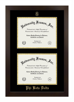 Phi Beta Delta Double Diploma Frame in Manhattan Espresso with Black & Gold Mats for document: 8 1/2"h x 11"w  , document: 8 1/2"h x 11"w  