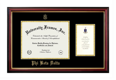 Phi Beta Delta Diploma with Announcement Frame in Petite Mahogany with Gold Trim with Black & Gold Mats for document: 8 1/2"h x 11"w  , diploma: 7"h x 4"w  