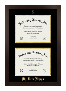 Phi Beta Kappa Double Diploma Frame in Manhattan Espresso with Black & Gold Mats for document: 8 1/2"h x 11"w  , document: 8 1/2"h x 11"w  
