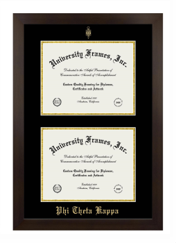 Phi Theta Kappa Double Diploma Frame in Manhattan Espresso with Black & Gold Mats for document: 8 1/2"h x 11"w  , document: 8 1/2"h x 11"w  