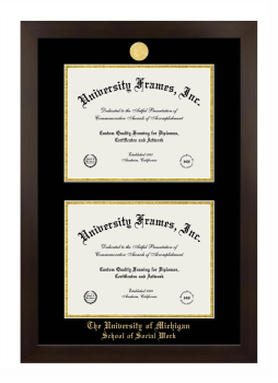 University of Michigan School of Social Work Double Diploma Frame in Manhattan Espresso with Black & Gold Mats for document: 8 1/2"h x 11"w  , document: 8 1/2"h x 11"w  