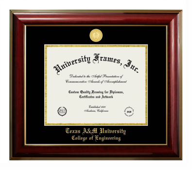 Texas A&M University College of Engineering Diploma Frame in Classic Mahogany with Gold Trim with Black & Gold Mats for document: 8 1/2"h x 11"w  