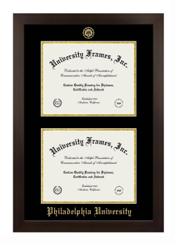 Philadelphia University Double Diploma Frame in Manhattan Espresso with Black & Gold Mats for document: 8 1/2"h x 11"w  , document: 8 1/2"h x 11"w  
