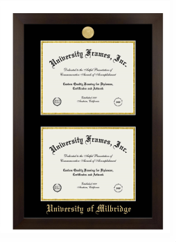 University of Milbridge Double Diploma Frame in Manhattan Espresso with Black & Gold Mats for document: 8 1/2"h x 11"w  , document: 8 1/2"h x 11"w  