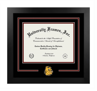 University of Minnesota Duluth Logo Mat Frame in Manhattan Black with Black & Maroon Mats for document: 8 1/2"h x 11"w  