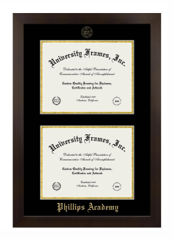 Phillips Academy Double Diploma Frame in Manhattan Espresso with Black & Gold Mats for document: 8 1/2"h x 11"w  , document: 8 1/2"h x 11"w  