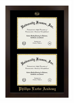 Phillips Exeter Academy Double Diploma Frame in Manhattan Espresso with Black & Gold Mats for document: 8 1/2"h x 11"w  , document: 8 1/2"h x 11"w  