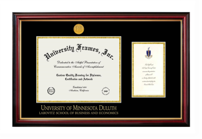 University of Minnesota Duluth Labovitz School of Business and Economics Diploma with Announcement Frame in Petite Mahogany with Gold Trim with Black & Gold Mats for document: 8 1/2"h x 11"w  , diploma: 7"h x 4"w  