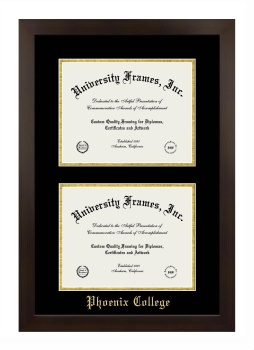Phoenix College Double Diploma Frame in Manhattan Espresso with Black & Gold Mats for document: 8 1/2"h x 11"w  , document: 8 1/2"h x 11"w  