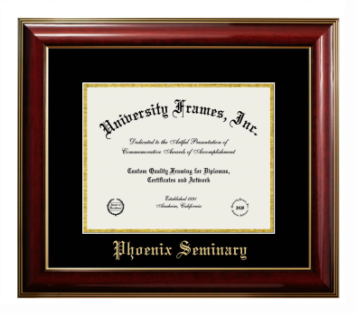 Phoenix Seminary Diploma Frame in Classic Mahogany with Gold Trim with Black & Gold Mats for document: 8 1/2"h x 11"w  