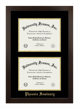 Phoenix Seminary Double Diploma Frame in Manhattan Espresso with Black & Gold Mats for document: 8 1/2"h x 11"w  , document: 8 1/2"h x 11"w  