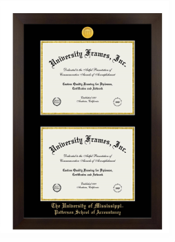University of Mississippi Patterson School of Accountancy Double Diploma Frame in Manhattan Espresso with Black & Gold Mats for document: 8 1/2"h x 11"w  , document: 8 1/2"h x 11"w  