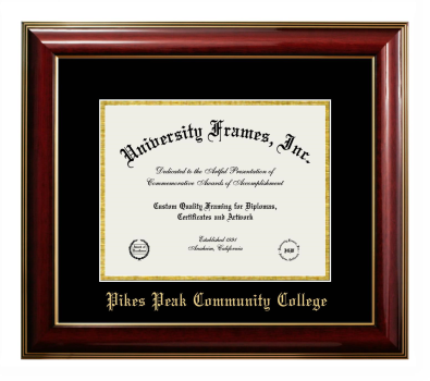 Pikes Peak Community College Diploma Frame in Classic Mahogany with Gold Trim with Black & Gold Mats for document: 8 1/2"h x 11"w  