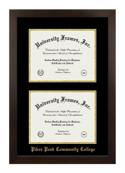 Pikes Peak Community College Double Diploma Frame in Manhattan Espresso with Black & Gold Mats for document: 8 1/2"h x 11"w  , document: 8 1/2"h x 11"w  