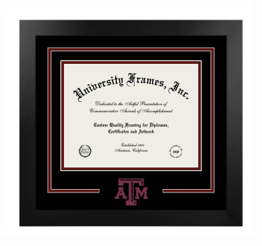 Texas A&M University School of Law Logo Mat Frame in Manhattan Black with Black & Maroon Mats for document: 8 1/2"h x 11"w  