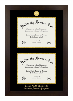 Texas A&M University Transition Academic Programs Double Diploma Frame in Manhattan Espresso with Black & Gold Mats for document: 8 1/2"h x 11"w  , document: 8 1/2"h x 11"w  