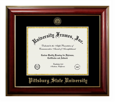 Pittsburg State University Diploma Frame in Classic Mahogany with Gold Trim with Black & Gold Mats for document: 8 1/2"h x 11"w  