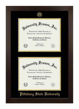 Pittsburg State University Double Diploma Frame in Manhattan Espresso with Black & Gold Mats for document: 8 1/2"h x 11"w  , document: 8 1/2"h x 11"w  