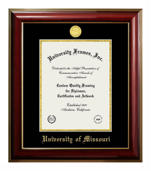 University of Missouri Diploma Frame in Classic Mahogany with Gold Trim with Black & Gold Mats for  11"h x 8 1/2"w  