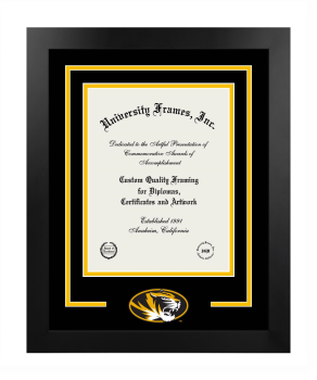 University of Missouri Logo Mat Frame in Manhattan Black with Black & Amber Mats for  11"h x 8 1/2"w  