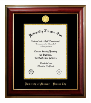 University of Missouri - Kansas City Diploma Frame in Classic Mahogany with Gold Trim with Black & Gold Mats for  11"h x 8 1/2"w  