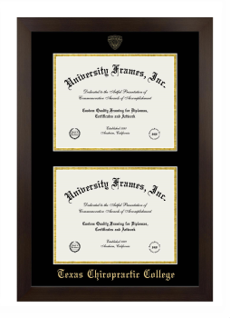 Texas Chiropractic College Double Diploma Frame in Manhattan Espresso with Black & Gold Mats for document: 8 1/2"h x 11"w  , document: 8 1/2"h x 11"w  