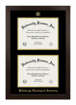 Pittsburgh Theological Seminary Double Diploma Frame in Manhattan Espresso with Black & Gold Mats for document: 8 1/2"h x 11"w  , document: 8 1/2"h x 11"w  