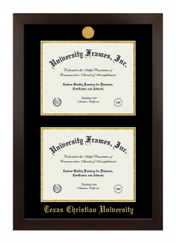 Texas Christian University Double Diploma Frame in Manhattan Espresso with Black & Gold Mats for document: 8 1/2"h x 11"w  , document: 8 1/2"h x 11"w  