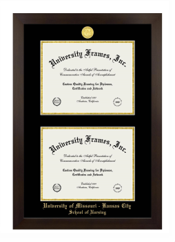 University of Missouri - Kansas City  School of Nursing Double Diploma Frame in Manhattan Espresso with Black & Gold Mats for document: 8 1/2"h x 11"w  , document: 8 1/2"h x 11"w  