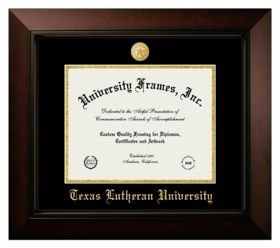 Texas Lutheran University Diploma Frame in Legacy Black Cherry with Black & Gold Mats for document: 8 1/2"h x 11"w  