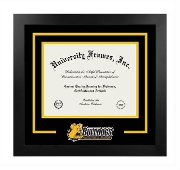 Texas Lutheran University Logo Mat Frame in Manhattan Black with Black & Amber Mats for document: 8 1/2"h x 11"w  