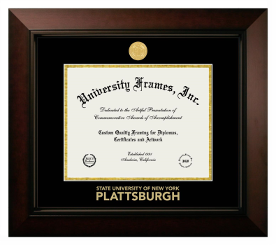 Plattsburgh State University (SUNY Plattsburgh) Diploma Frame in Legacy Black Cherry with Black & Gold Mats for document: 8 1/2"h x 11"w  