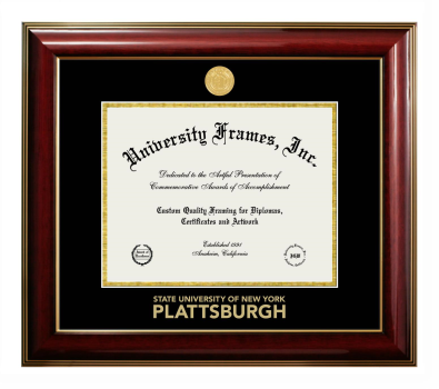 Plattsburgh State University (SUNY Plattsburgh) Diploma Frame in Classic Mahogany with Gold Trim with Black & Gold Mats for document: 8 1/2"h x 11"w  
