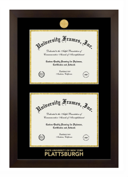 Plattsburgh State University (SUNY Plattsburgh) Double Diploma Frame in Manhattan Espresso with Black & Gold Mats for document: 8 1/2"h x 11"w  , document: 8 1/2"h x 11"w  