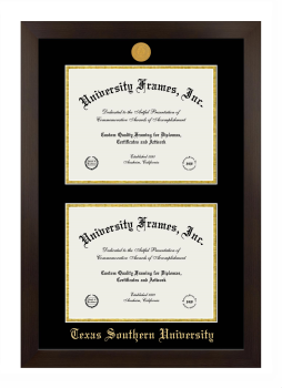 Texas Southern University Double Diploma Frame in Manhattan Espresso with Black & Gold Mats for document: 8 1/2"h x 11"w  , document: 8 1/2"h x 11"w  