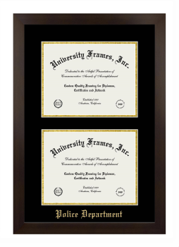 Police Department Double Diploma Frame in Manhattan Espresso with Black & Gold Mats for document: 8 1/2"h x 11"w  , document: 8 1/2"h x 11"w  