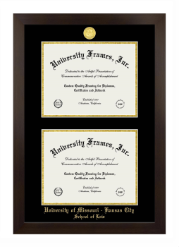 University of Missouri - Kansas City School of Law Double Diploma Frame in Manhattan Espresso with Black & Gold Mats for document: 8 1/2"h x 11"w  , document: 8 1/2"h x 11"w  