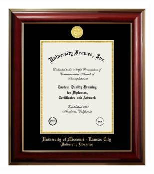 University of Missouri - Kansas City University Libraries Diploma Frame in Classic Mahogany with Gold Trim with Black & Gold Mats for document: 11"h x 8 1/2"w  