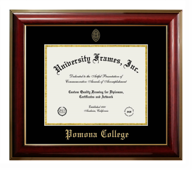Pomona College Diploma Frame in Classic Mahogany with Gold Trim with Black & Gold Mats for document: 8 1/2"h x 11"w  
