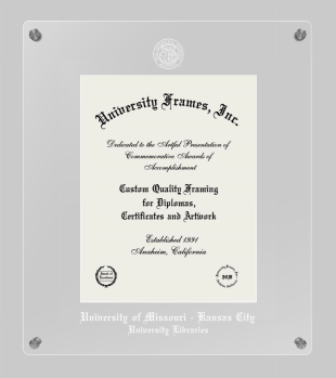 University of Missouri - Kansas City University Libraries Lucent Clear-over-Clear Frame in Lucent Clear Moulding with Lucent Clear Mat for document: 11"h x 8 1/2"w  