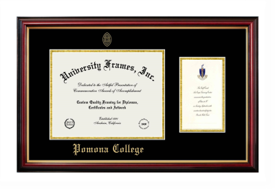 Pomona College Diploma with Announcement Frame in Petite Mahogany with Gold Trim with Black & Gold Mats for document: 8 1/2"h x 11"w  , diploma: 7"h x 4"w  