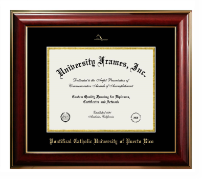Pontifical Catholic University of Puerto Rico Diploma Frame in Classic Mahogany with Gold Trim with Black & Gold Mats for document: 8 1/2"h x 11"w  