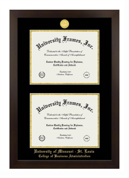 University of Missouri - St. Louis College of Business Administration Double Diploma Frame in Manhattan Espresso with Black & Gold Mats for document: 8 1/2"h x 11"w  , document: 8 1/2"h x 11"w  